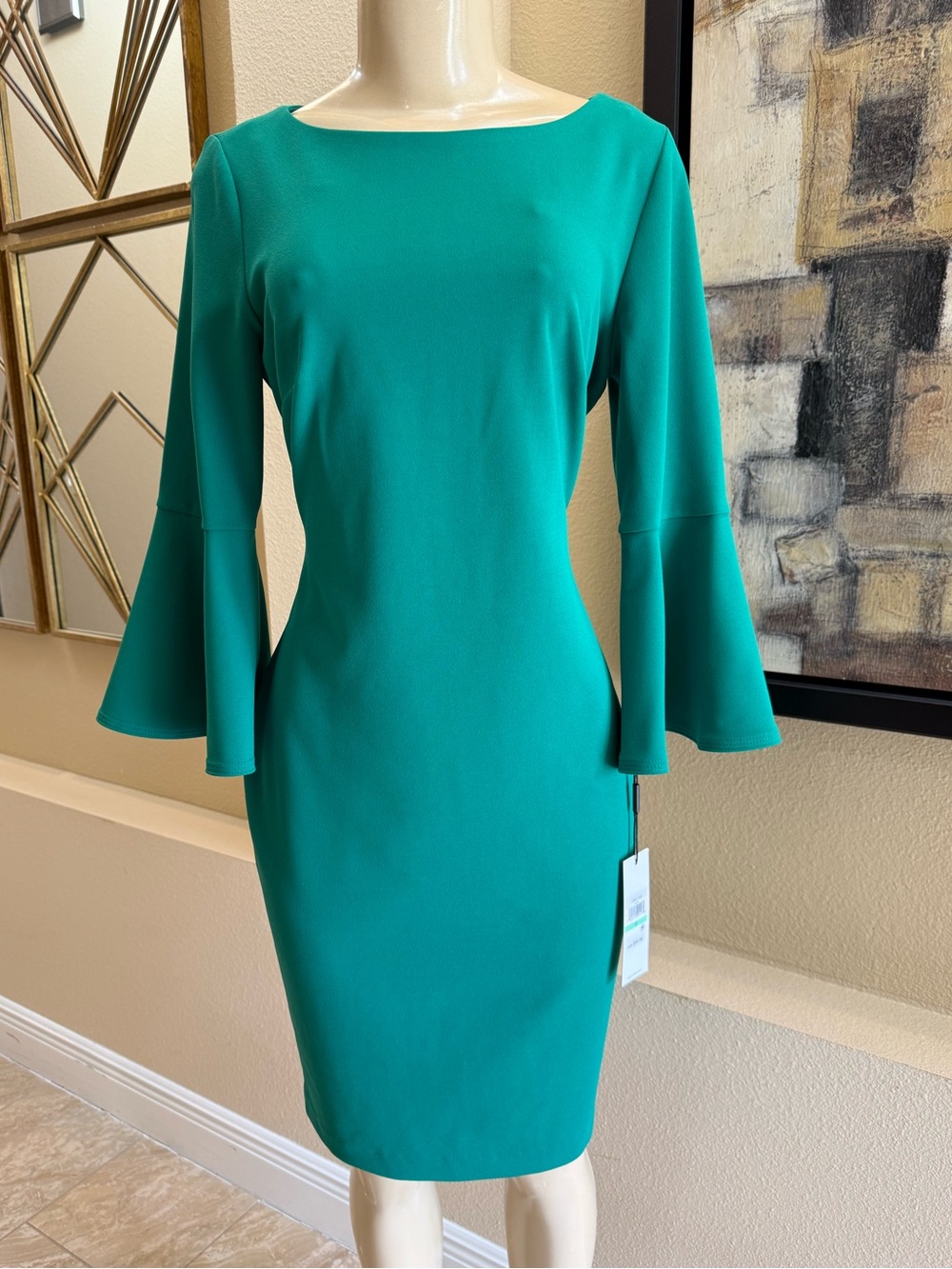 Lovely Calvin Klein dress with bell sleeves gorgeous bright green. NWT